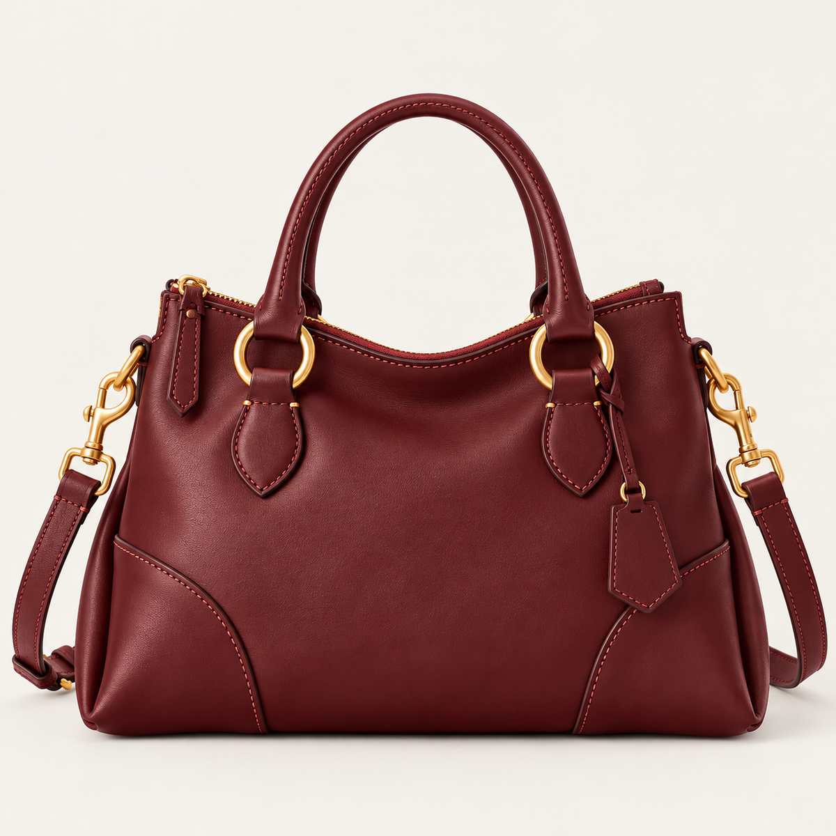 BagFinesse Burgundy Ring Faux Leather Satchel Handbag