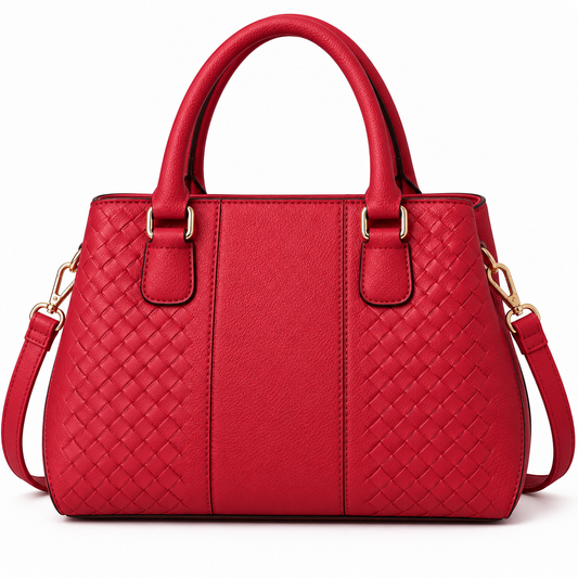 BagFinesse Crimson Weave Faux Leather Satchel Handbag