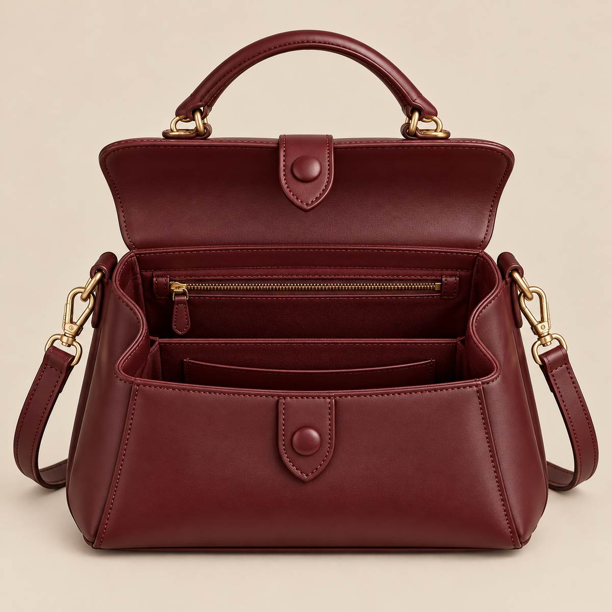 BagFinesse Merlot Flap Faux Leather Satchel Handbag