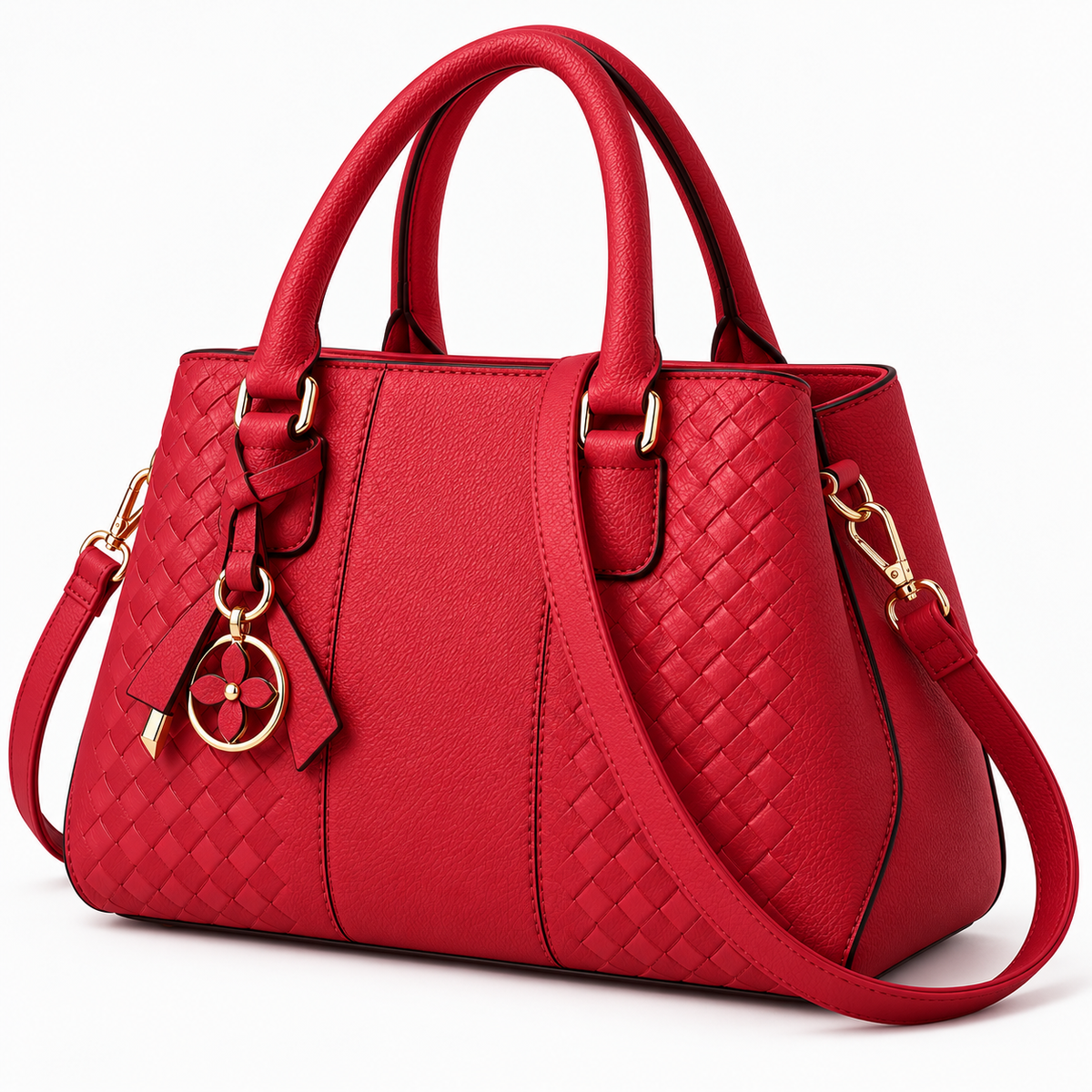 BagFinesse Crimson Weave Faux Leather Satchel Handbag