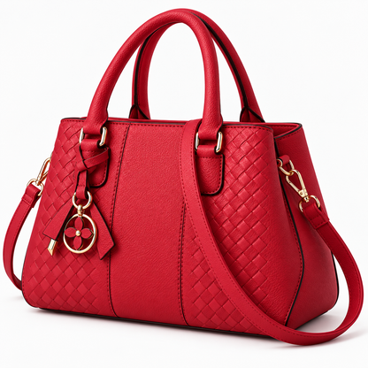 BagFinesse Crimson Weave Faux Leather Satchel Handbag