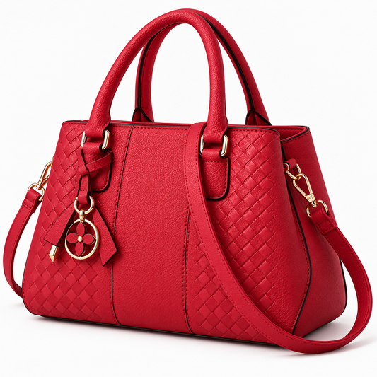 BagFinesse Crimson Weave Faux Leather Satchel Handbag