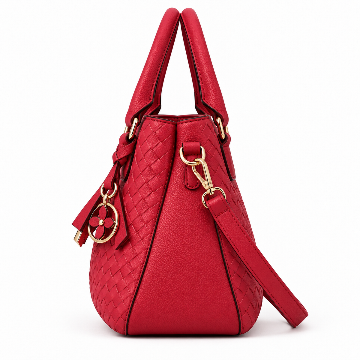 BagFinesse Crimson Weave Faux Leather Satchel Handbag