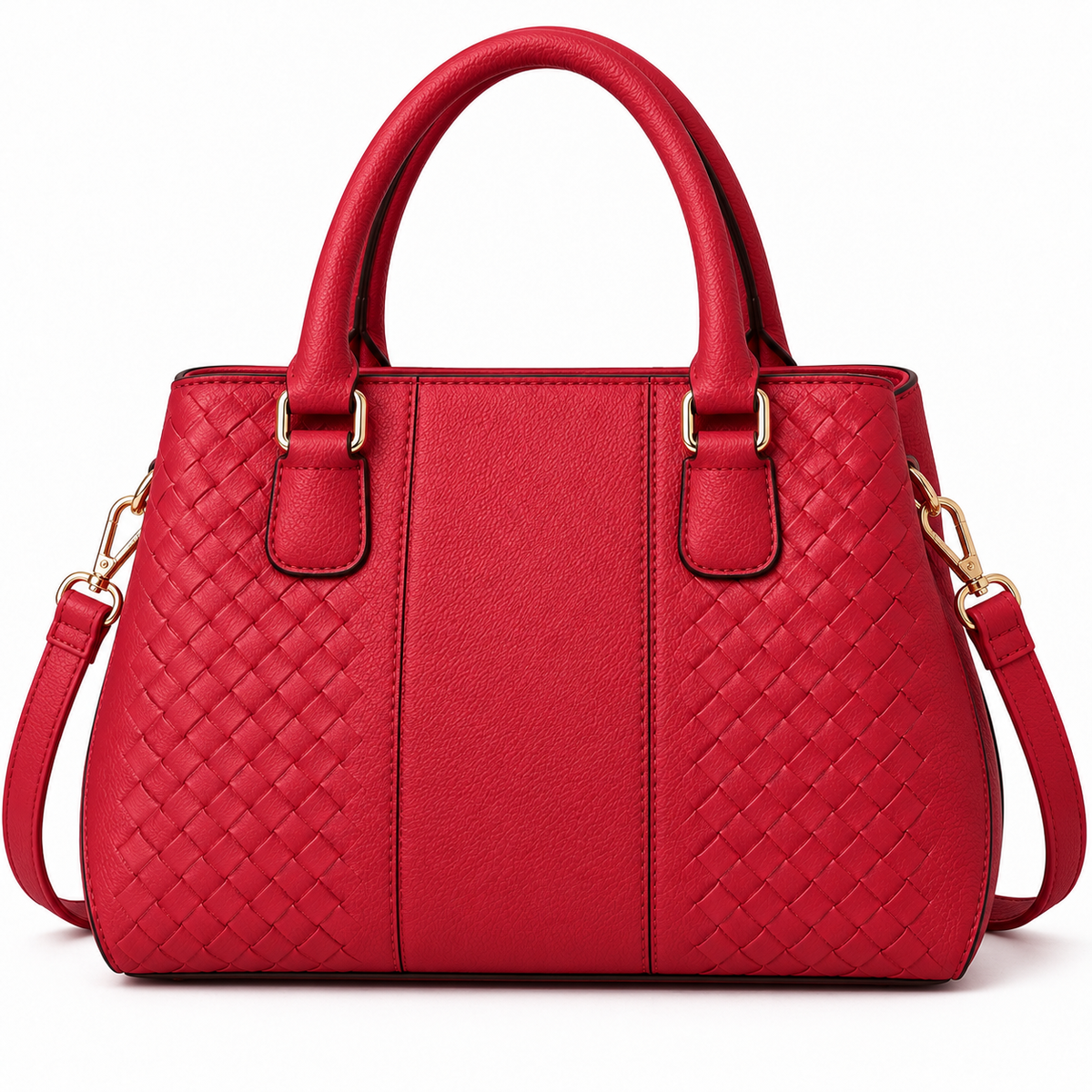 BagFinesse Crimson Weave Faux Leather Satchel Handbag