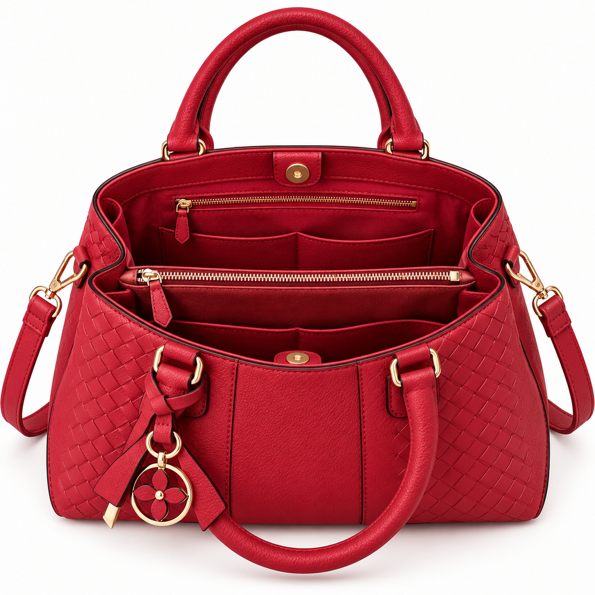 BagFinesse Crimson Weave Faux Leather Satchel Handbag