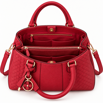 BagFinesse Crimson Weave Faux Leather Satchel Handbag