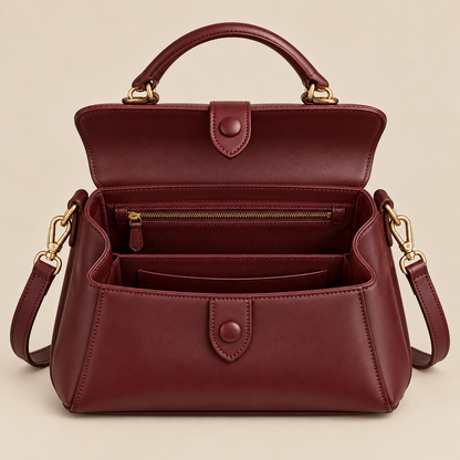 BagFinesse Merlot Flap Faux Leather Satchel Handbag