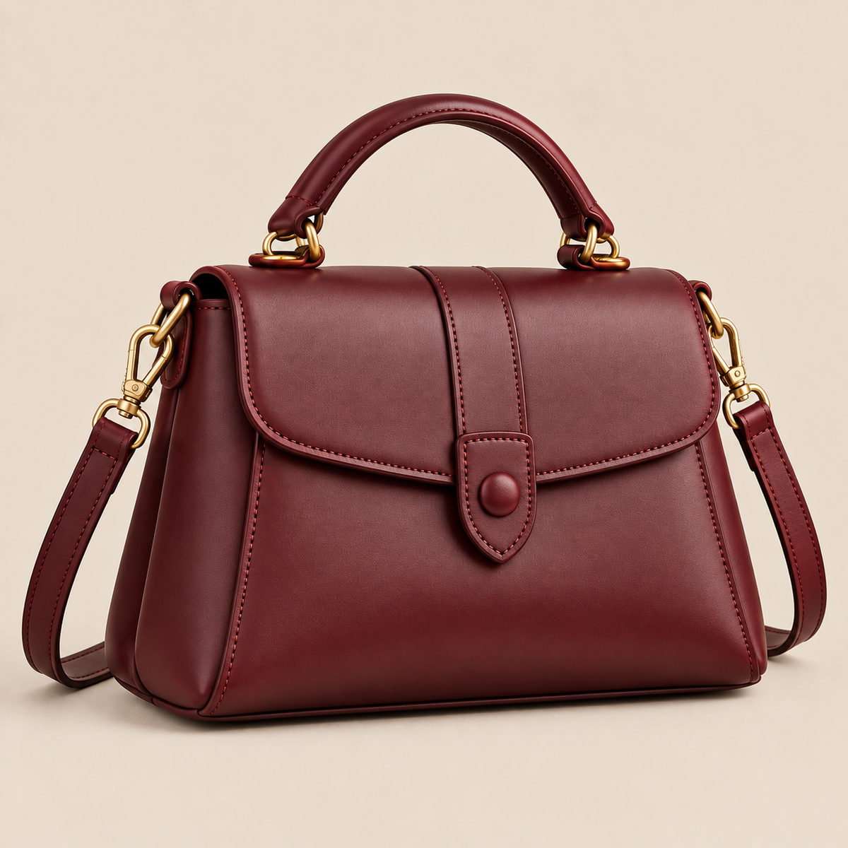 BagFinesse Merlot Flap Faux Leather Satchel Handbag