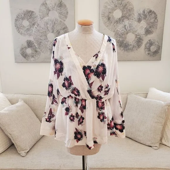 ✨ FREE PEOPLE ✨ Tuscan Dreams Minidress Tunic - [Small, Ivory/Purple]