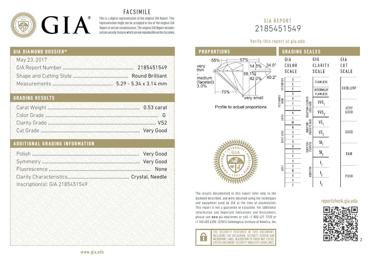 0.53 Carat Loose G/ VS2 Round Brilliant Cut Diamond GIA Certified