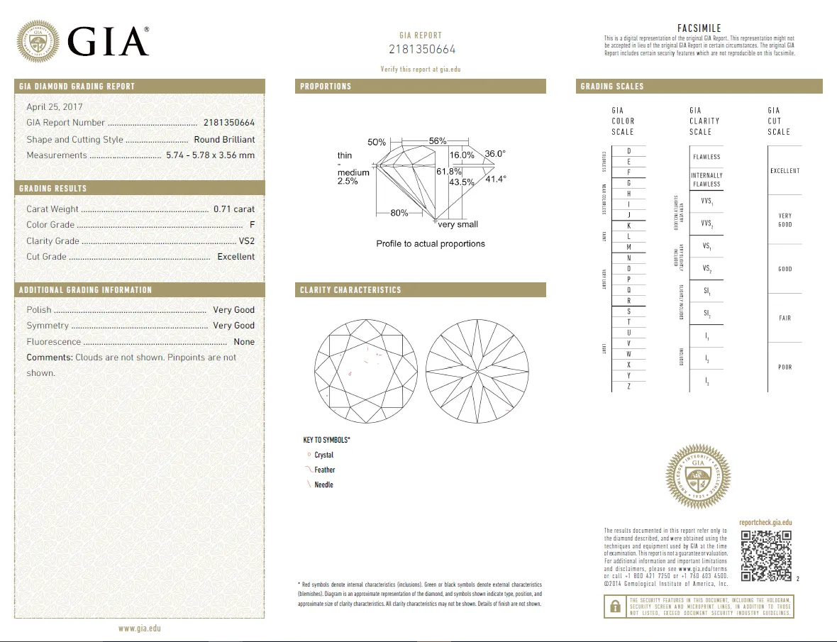 0.71 Carat Loose F / VS2 Round Brilliant Cut Diamond GIA Certified