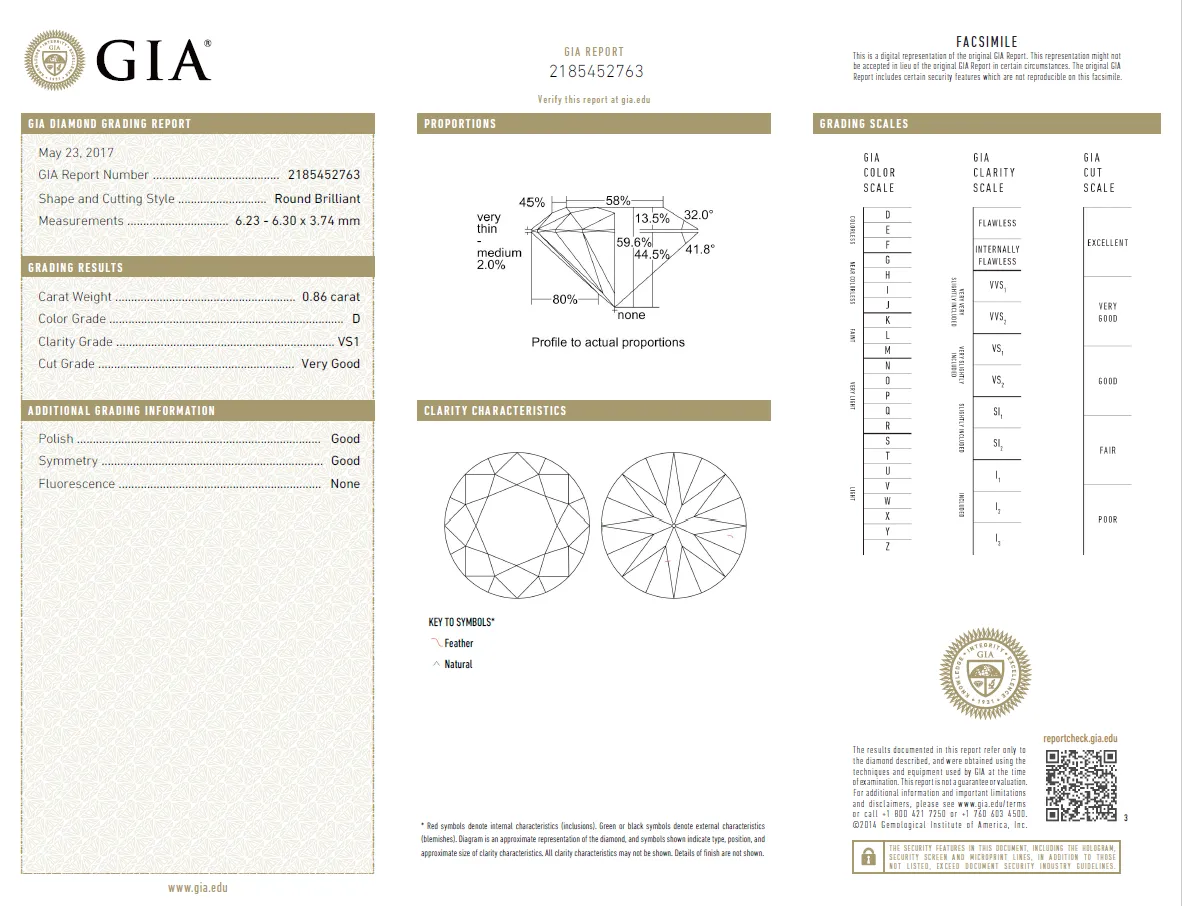 0.86 Carat Loose D / VS1 Round Brilliant Cut Diamond GIA Certified