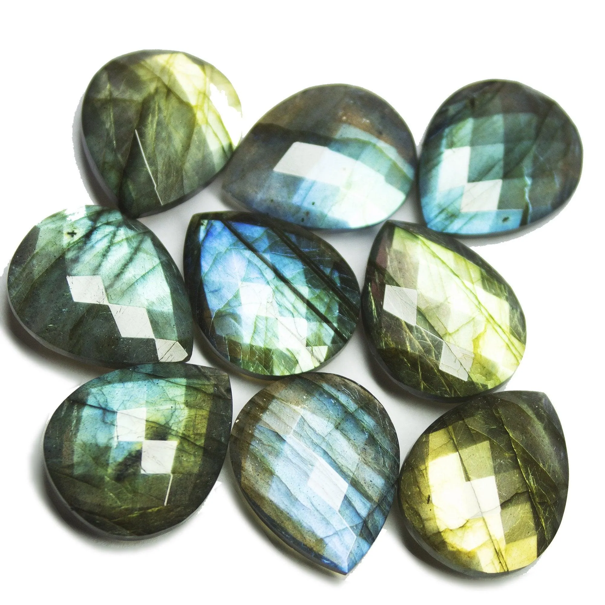 1 matching pair, Natural Blue Labradorite Faceted Pear Beads 20x16mm
