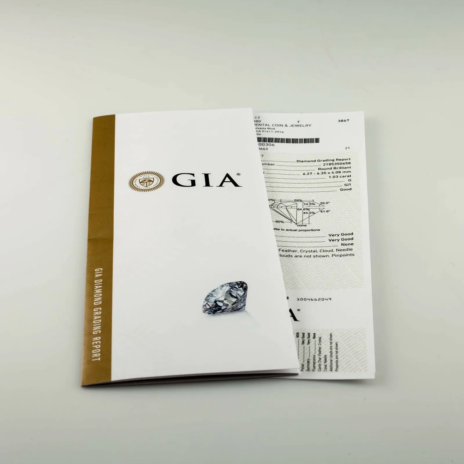 1.03 Carat Loose G / SI1 Round Brilliant Cut Diamond GIA Certified