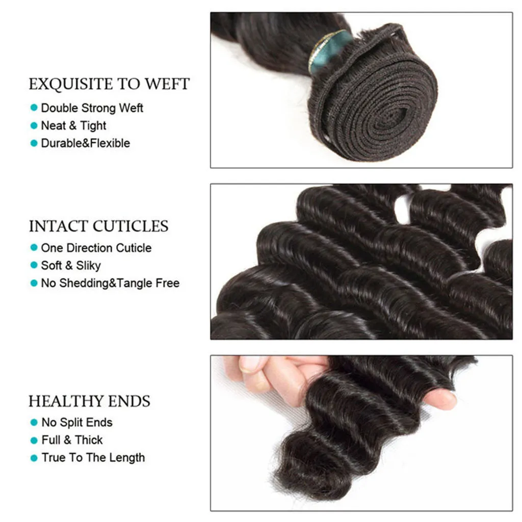 10A Loose Deep Wave Hair 4 Bundles With Closure Natural Color