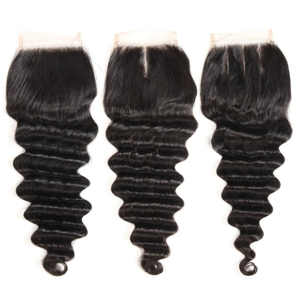 10A Loose Deep Wave Hair 4 Bundles With Closure Natural Color