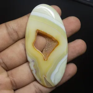 115 carats, 72x26mm, Natural Yellow Lace Agate Smooth Oval Cabochon Loose Gemstone