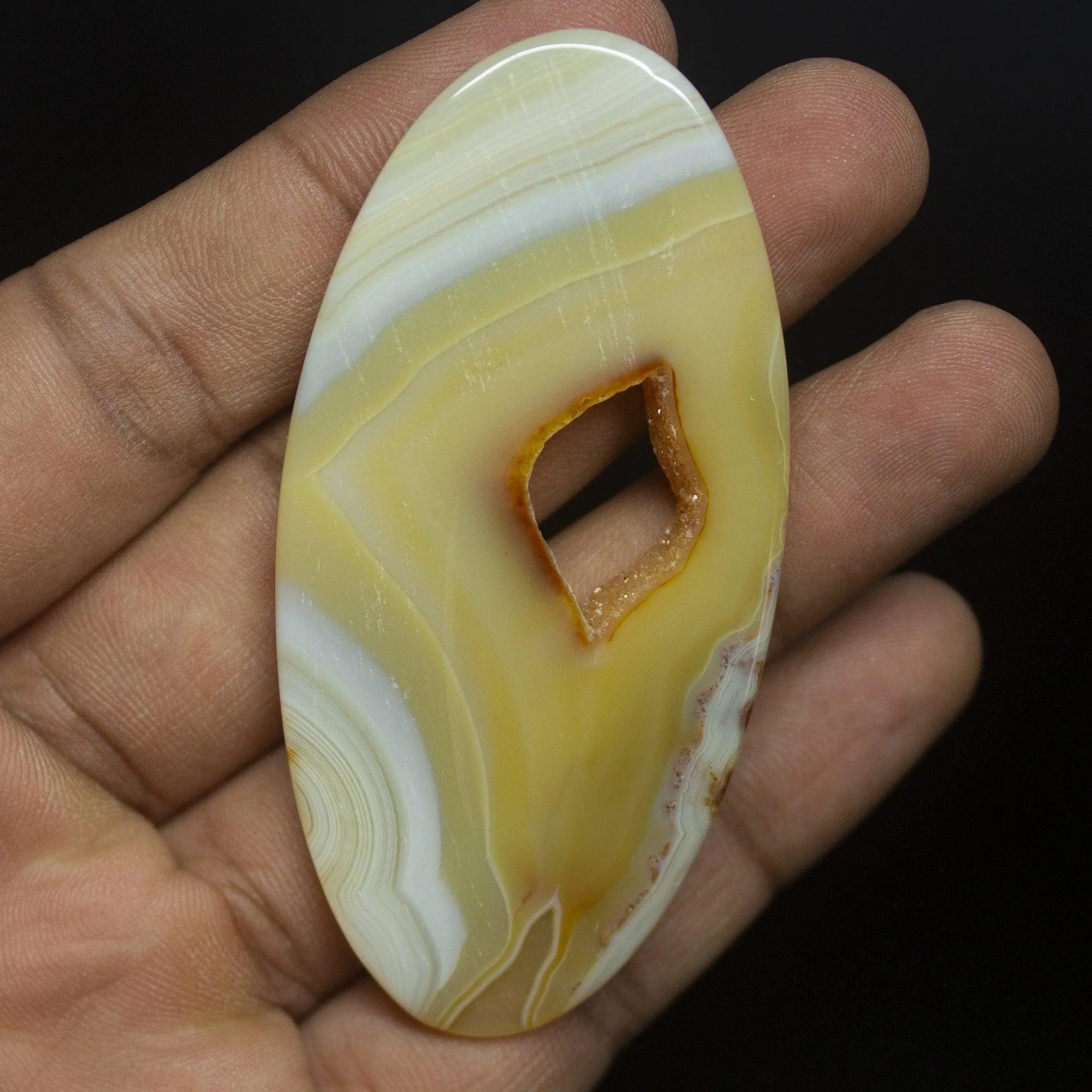 115 carats, 72x26mm, Natural Yellow Lace Agate Smooth Oval Cabochon Loose Gemstone