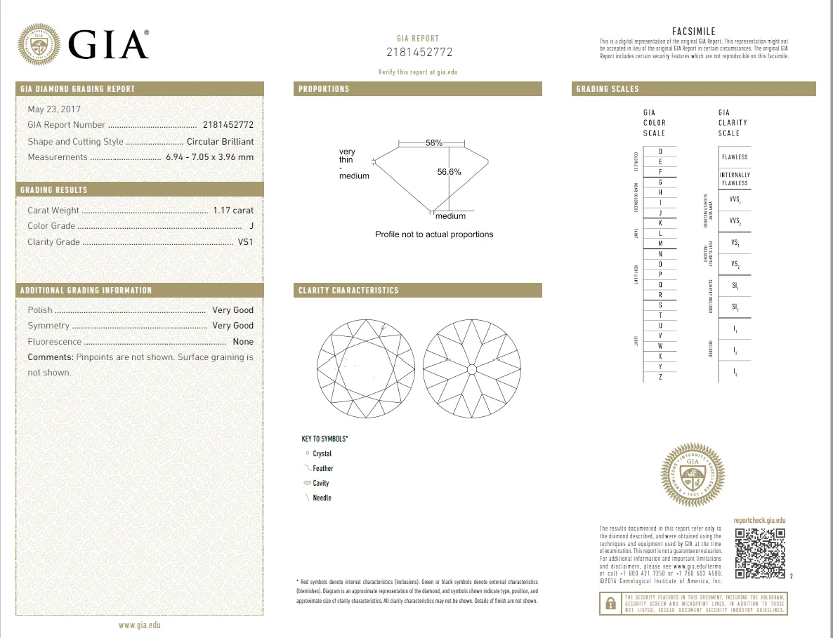 1.17 Carat Loose J / VS1 Circular Brilliant Cut Diamond GIA Certified