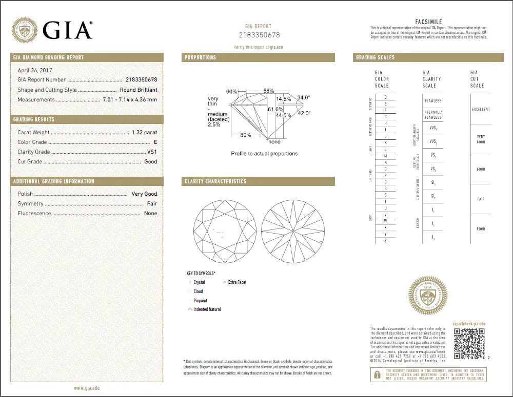 1.32 Carat Loose E / VS1 Round Brilliant Cut Diamond GIA Certified