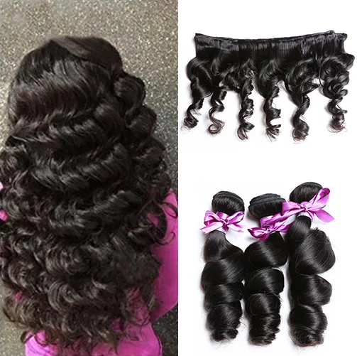 13" X 4" LACE FRONTAL -LOOSE WAVE   3 BUNDLES(#1B)
