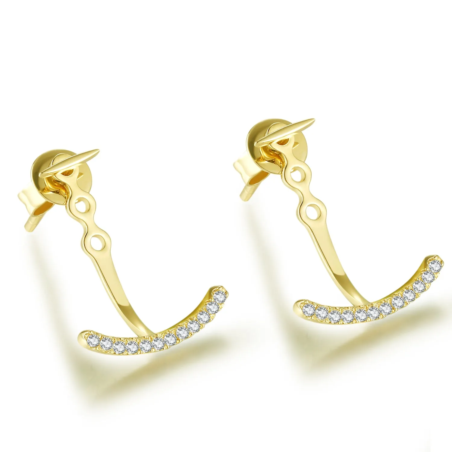 14K Solid Gold Curved Stud Earring Exclusively Handcrafted 0.10 Carat Natural Diamond (H-F Color, VS1-VS2 Clarity)