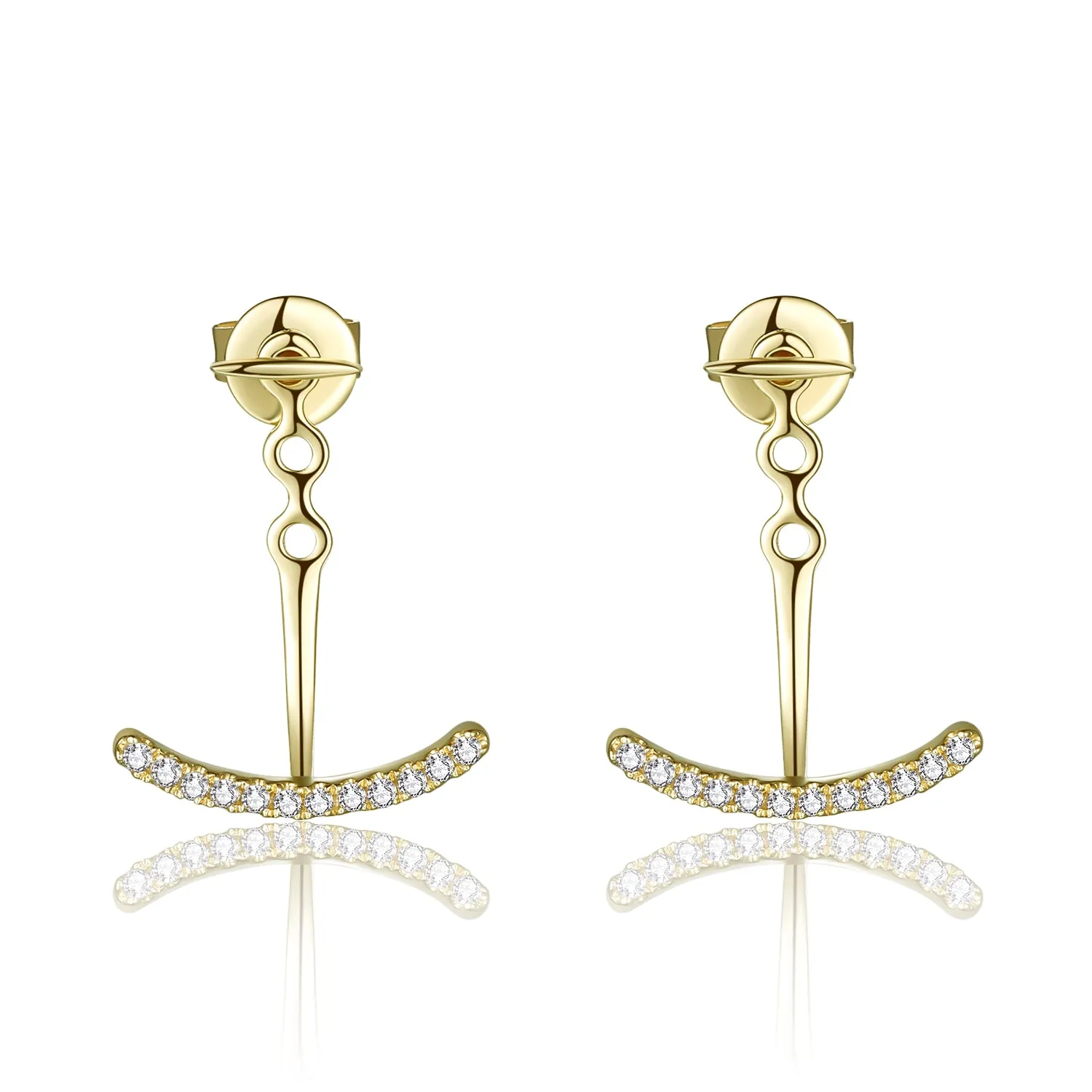 14K Solid Gold Curved Stud Earring Exclusively Handcrafted 0.10 Carat Natural Diamond (H-F Color, VS1-VS2 Clarity)