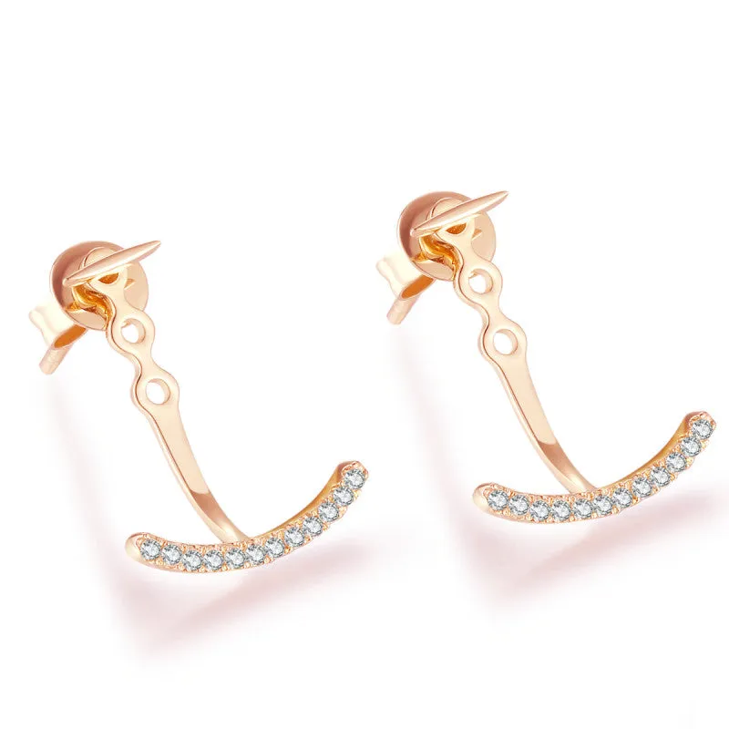 14K Solid Gold Curved Stud Earring Exclusively Handcrafted 0.10 Carat Natural Diamond (H-F Color, VS1-VS2 Clarity)