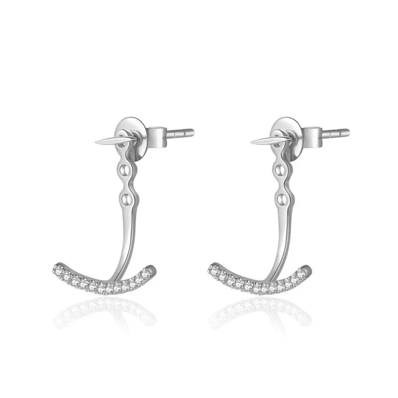 14K Solid Gold Curved Stud Earring Exclusively Handcrafted 0.10 Carat Natural Diamond (H-F Color, VS1-VS2 Clarity)