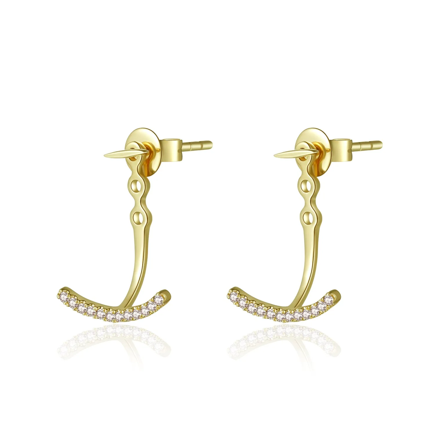 14K Solid Gold Curved Stud Earring Exclusively Handcrafted 0.10 Carat Natural Diamond (H-F Color, VS1-VS2 Clarity)