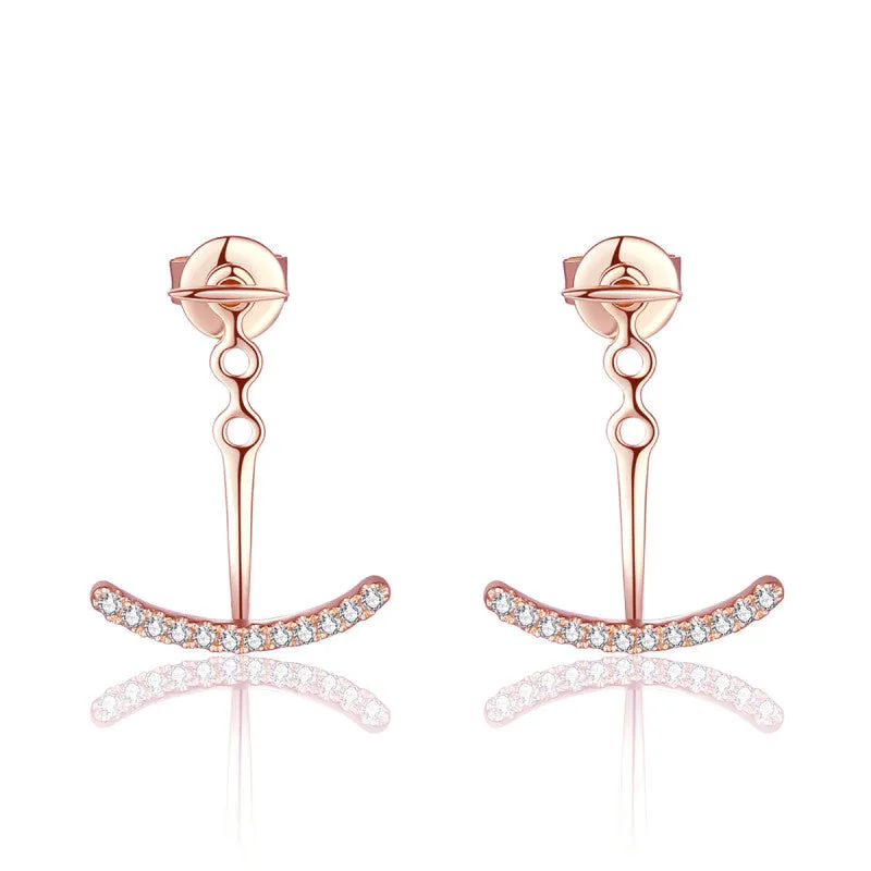 14K Solid Gold Curved Stud Earring Exclusively Handcrafted 0.10 Carat Natural Diamond (H-F Color, VS1-VS2 Clarity)