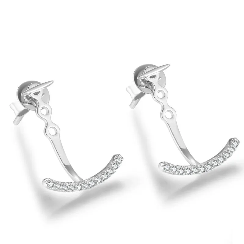 14K Solid Gold Curved Stud Earring Exclusively Handcrafted 0.10 Carat Natural Diamond (H-F Color, VS1-VS2 Clarity)
