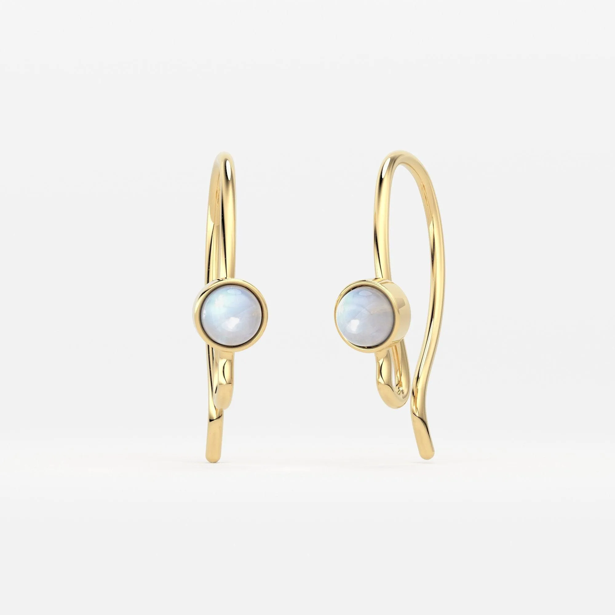 16x8mm 20 GAUGE 18k Solid Yellow Gold Rainbow Moonstone Finding Earwire Pair
