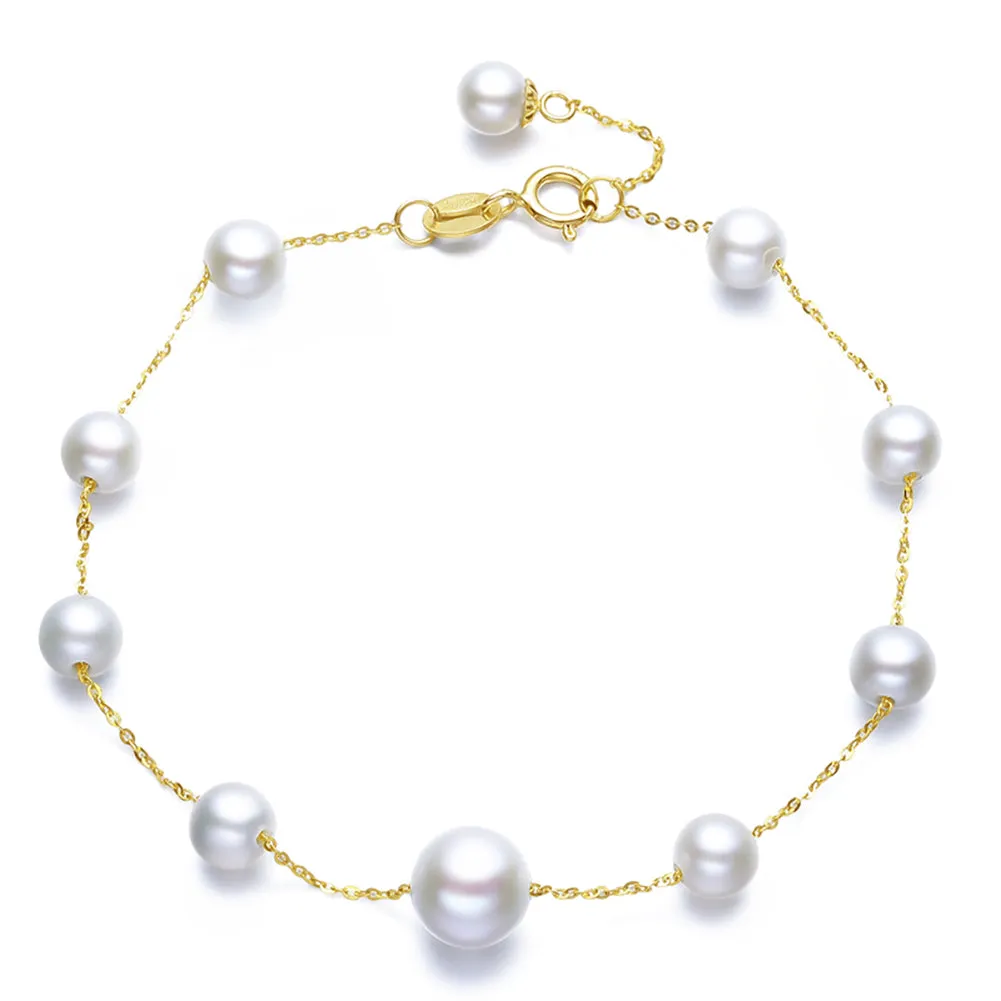18K Yellow Gold Freshwater Pearl Round Pearl Bracelets