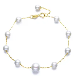 18K Yellow Gold Freshwater Pearl Round Pearl Bracelets