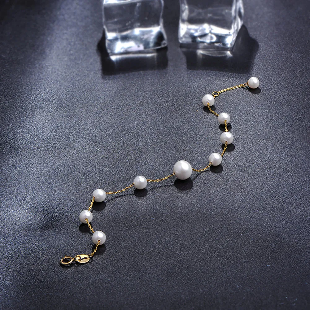 18K Yellow Gold Freshwater Pearl Round Pearl Bracelets