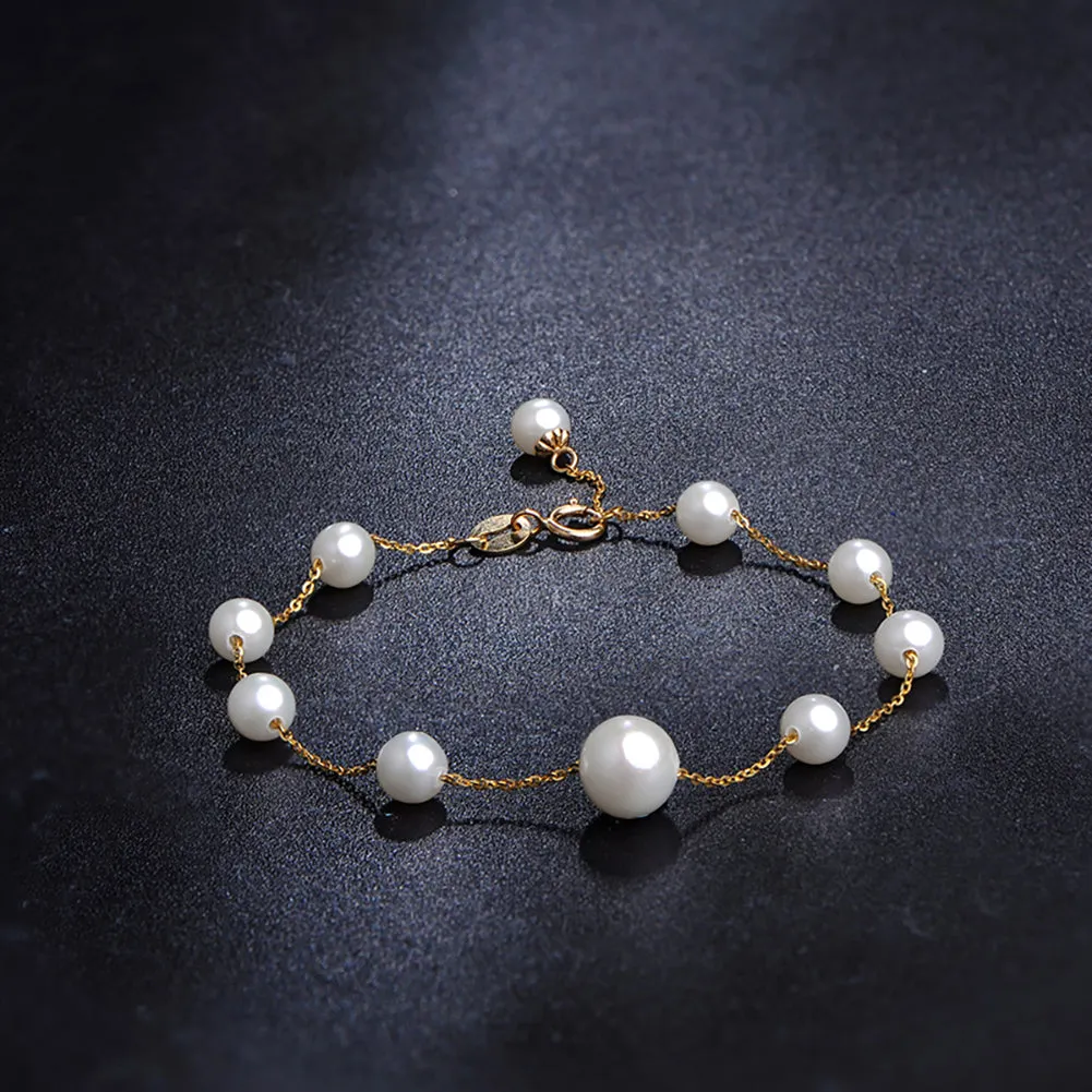 18K Yellow Gold Freshwater Pearl Round Pearl Bracelets