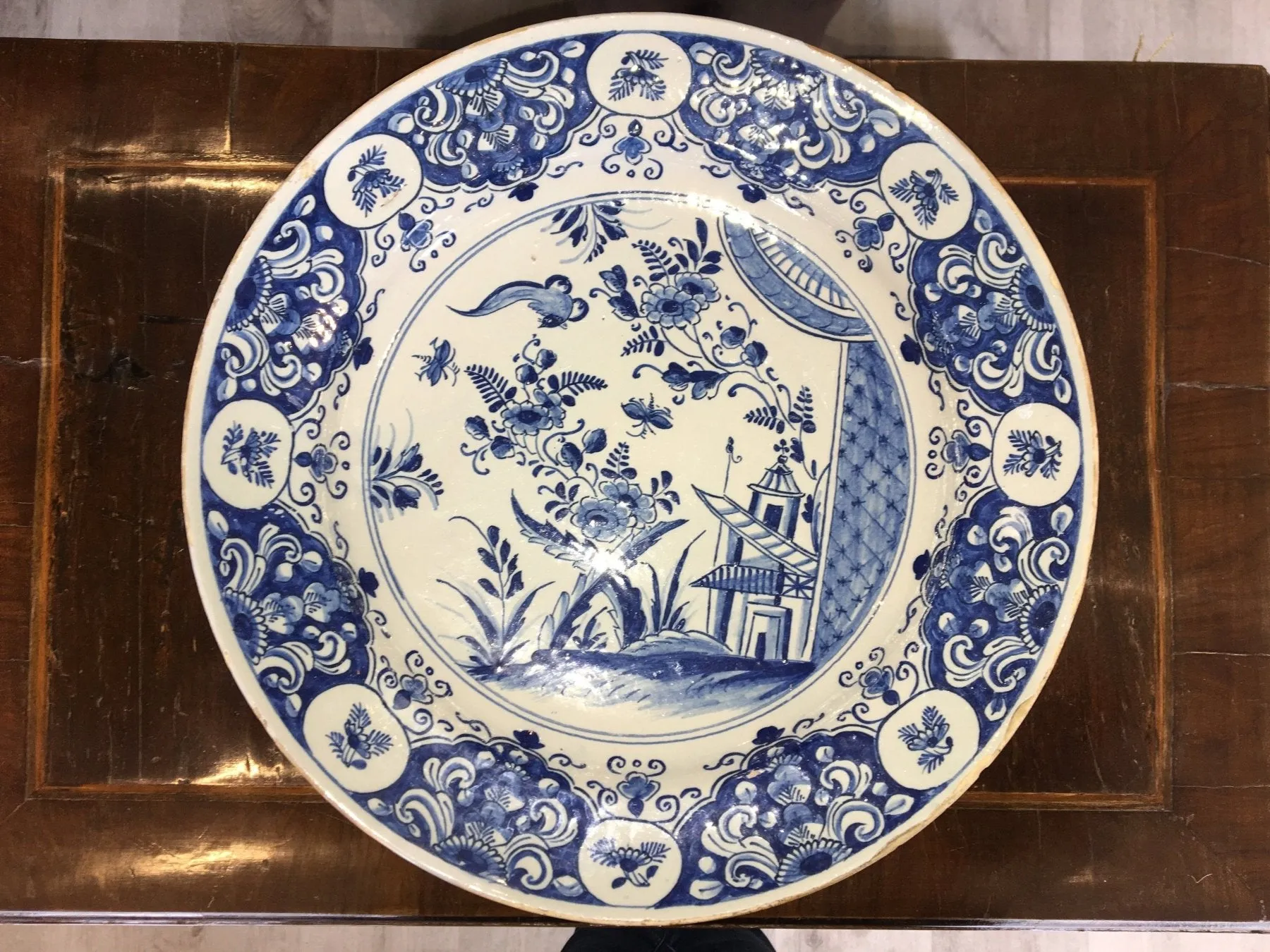 18th Century Dutch Delft Blue Chinoiserie Charger