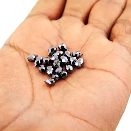 19 Pcs 6 - 5 mm Fancy Cut Black Diamond 100% Certified Beads