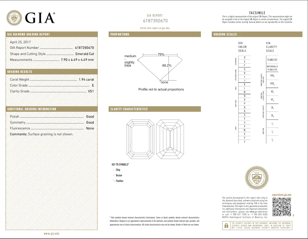 1.94 Carat Loose E / VS1 Emerald Cut Diamond GIA Certified