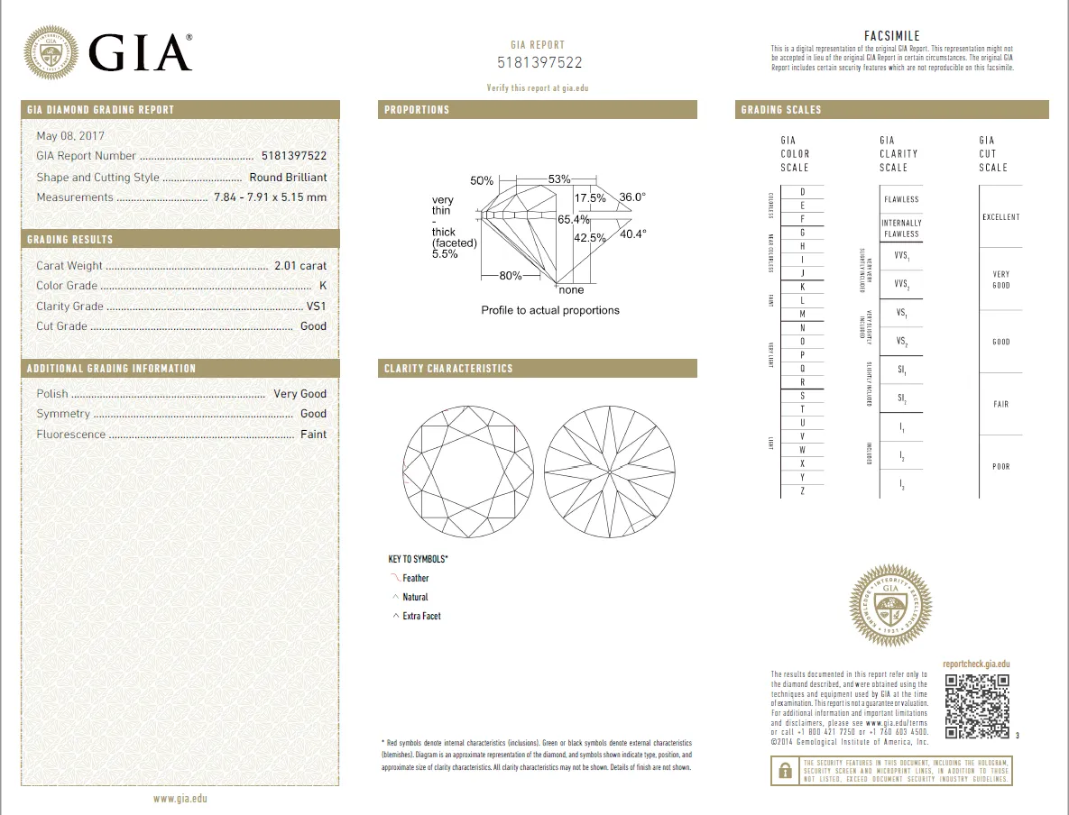 2.01 Carat Loose K / VS1 Round Brilliant Cut Diamond GIA Certified