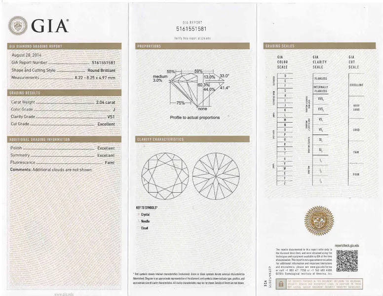 2.04ct J-VS1 Round GIA Diamond Excellent cut Polish Symmetry