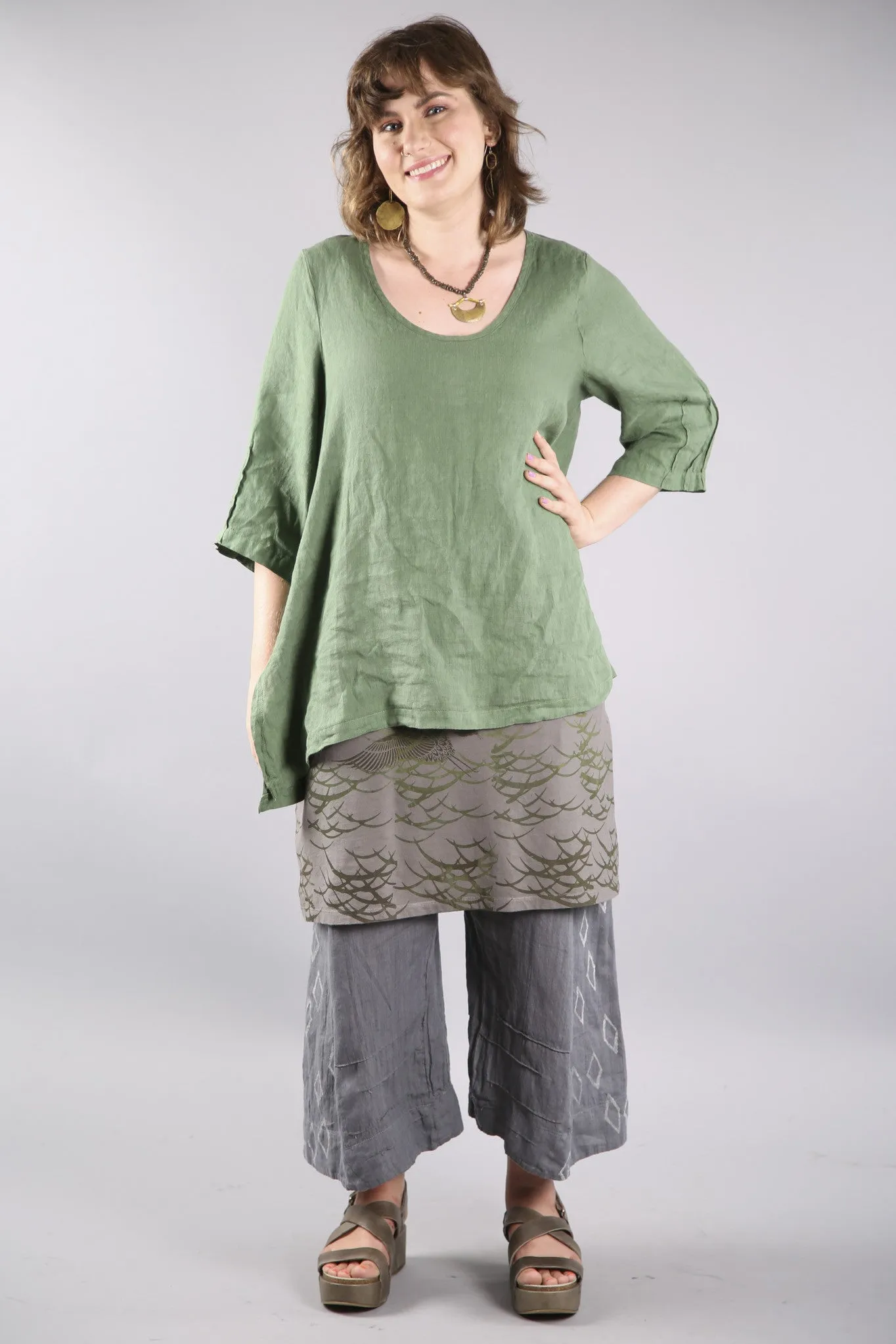 2183 Relaxed Linen Top-Seaweed -U