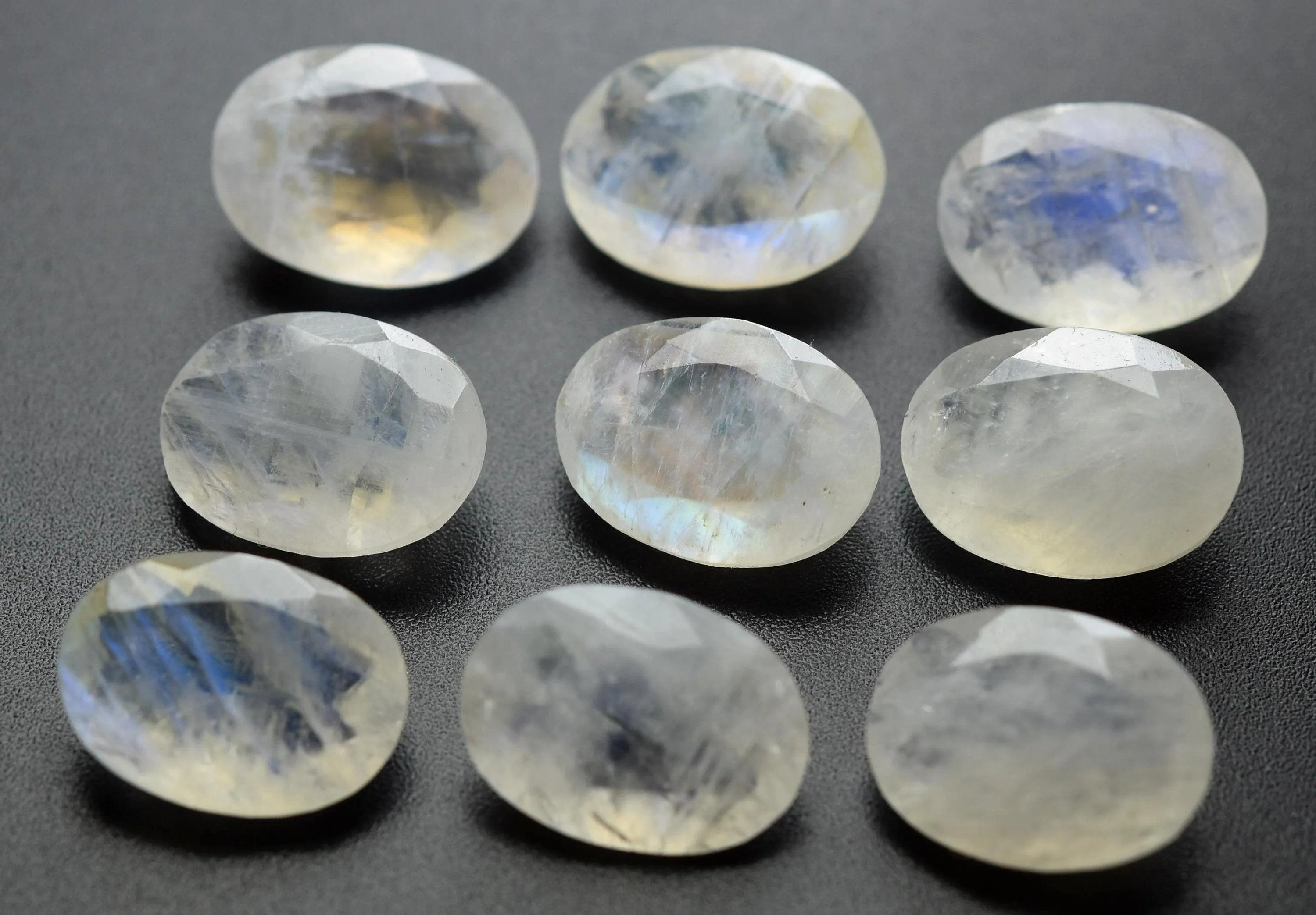 3 Matched Pair Rainbow Moonstone Faceted Oval Shaped Loose Stones, 10X14mm, Finest Quality