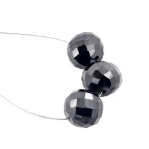 3 Pcs Round Shape Black Diamond Beads 100% Certified,Diamond