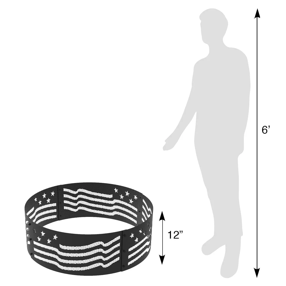 36 in. Round x 12 in. High Stars and Stripes Decorative Steel Fire Ring