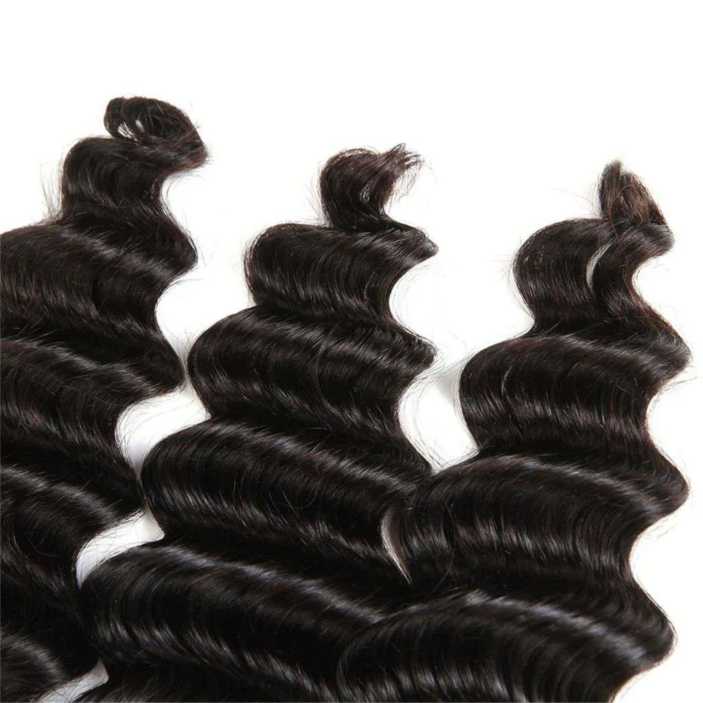 4 Bundles 9A Loose Deep Wave Brazilian Human Hair Bundles Natural Color