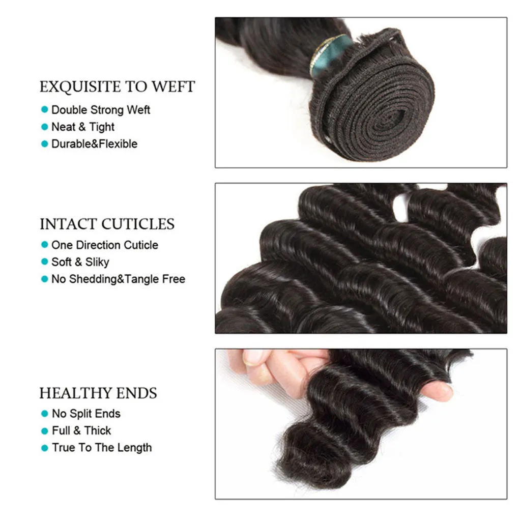 4 Bundles 9A Loose Deep Wave Brazilian Human Hair Bundles Natural Color