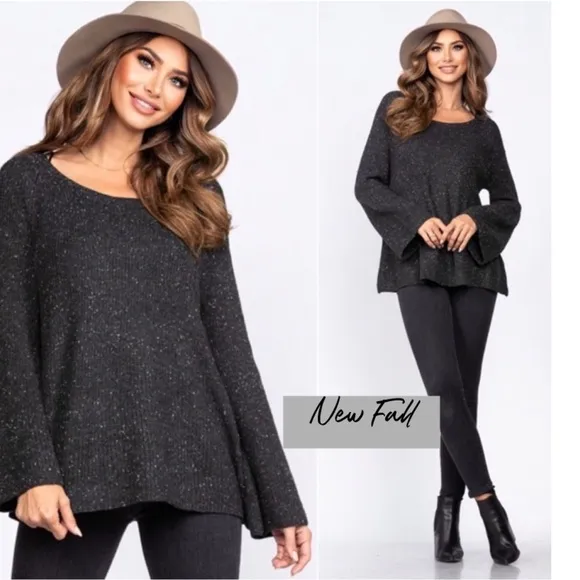 (46)🍁New Women's Bell Sleeve Long Sleeve Rounded Neckline Cute Casual Sweater🍁