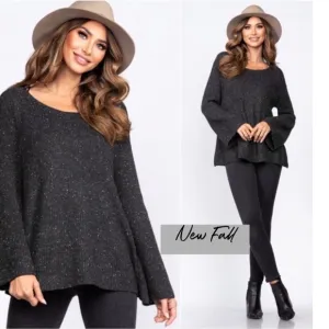 (46)🍁New Women's Bell Sleeve Long Sleeve Rounded Neckline Cute Casual Sweater🍁
